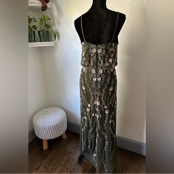 Adrianna Papell Spaghetti Strap Long Formal Mesh Dress - Picture 2 of 8